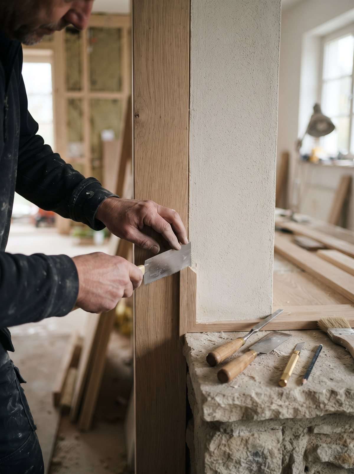 Handwerker beim Innenausbau während der Bauphase