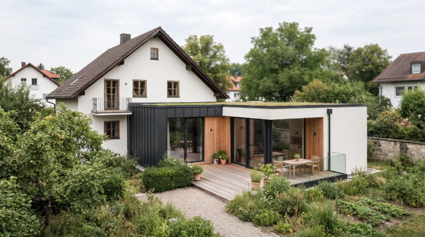 Neubau mit Anbau, Außenansicht