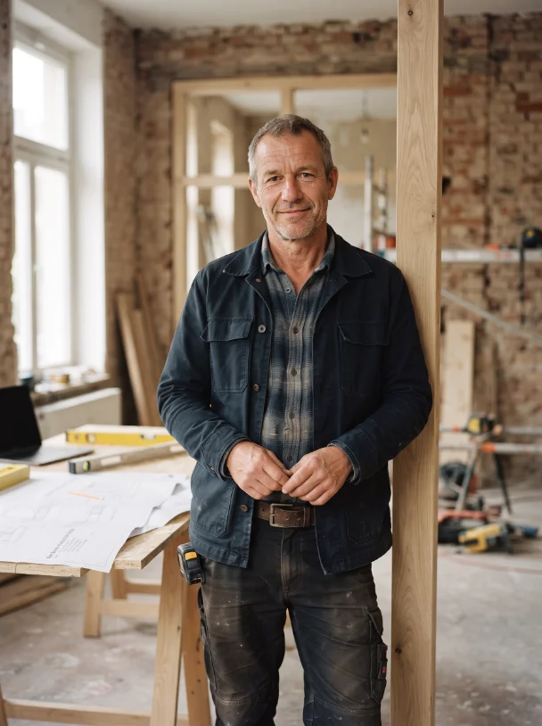 Bernd Müller, Geschäftsführer der bm-baucompany GmbH, auf der Baustelle